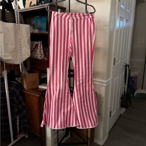Pink and White Striped Flare Pants
